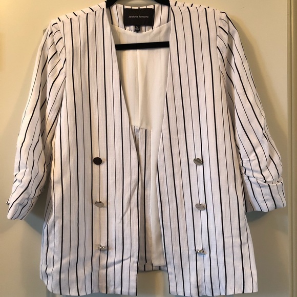 Jealous Tomato women's white pinstriped blazer - Picture 1 of 4